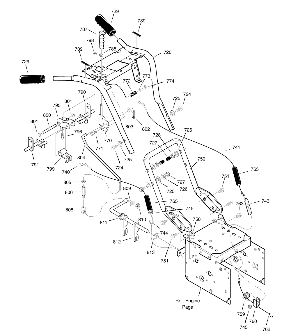 Handle Assembly Diagram and Parts List for 1695370-6331770X54 2007 Briggs and Stratton Snow Blower